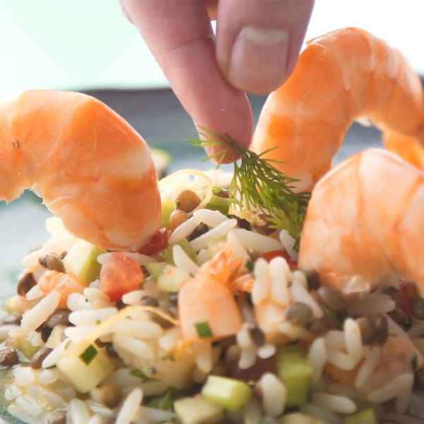 photographe video culinaire tefal salade cereales crevettes